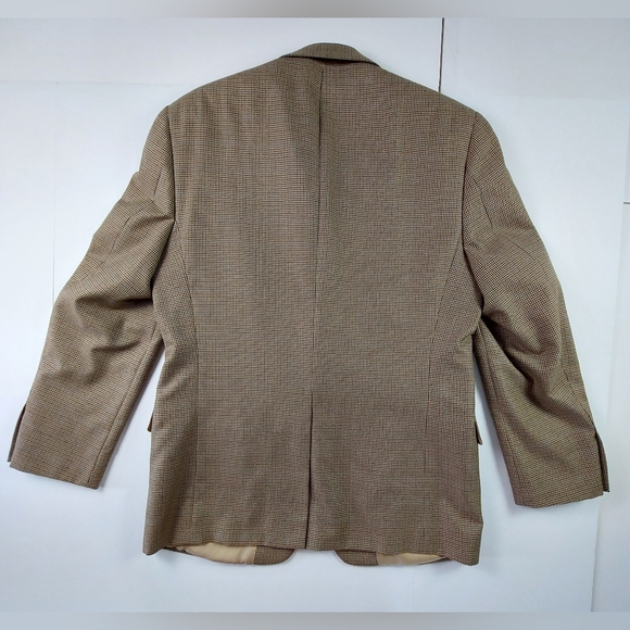Lauren Ralph Lauren Suit Jacket Mens 40R Houndstooth Brown Blue 2 Button Front - Picture 2 of 9